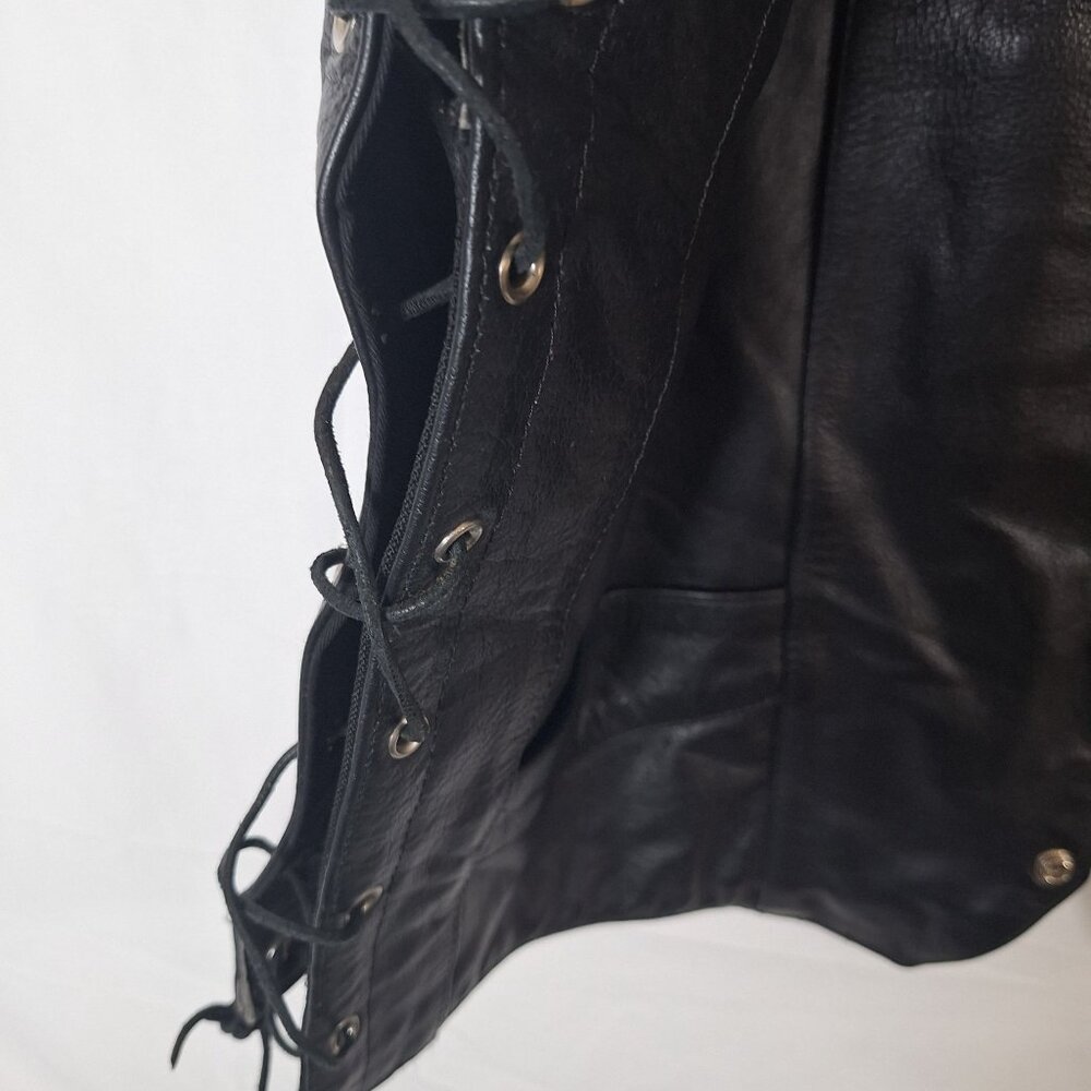 Unik Black leather  Snap Side Lace Up Vest size 54 - Picture 5 of 7